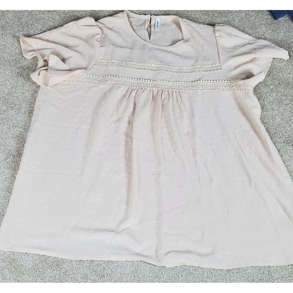 FALECHAY Women's Top Shirt Size 3XL Cream Color Nubby Fabric Button At Back Neck